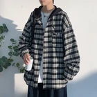 Рубашка в клетку с капюшоном в японском стиле, осень 2021, Высококачественная фланелевая повседневная мужская уличная одежда в стиле хип-хоп, рубашки в клетку свободного покроя с длинными рукавами