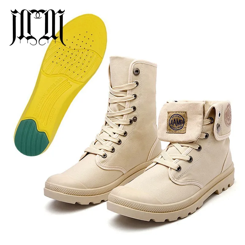 khaki-B MUMUELI/Спортивная парусиновая обувь с стелькой цвета хаки и бежевого цвета; коллекция года; Мужская Дизайнерская Повседневная дышащая походная обувь; модные ботинки с высоким берцем; 1328 - Цвет: khaki-B