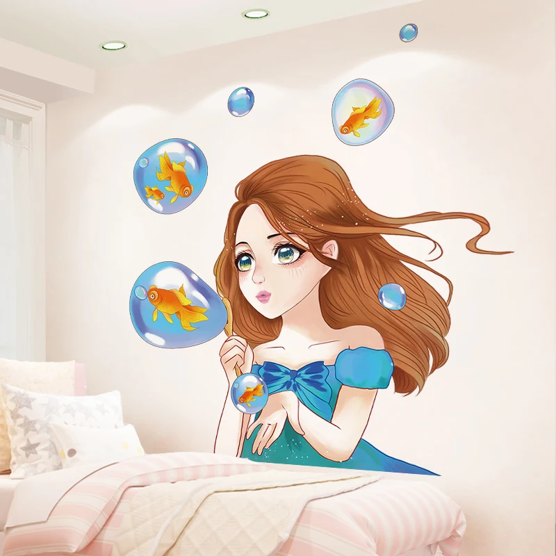 

Cartoon Girl Wall Sticker for Kids Room Nursery Decoration Mural Girl Bedroom Backdrop Wall Decor Wallpaper Aesthetic Room Decor