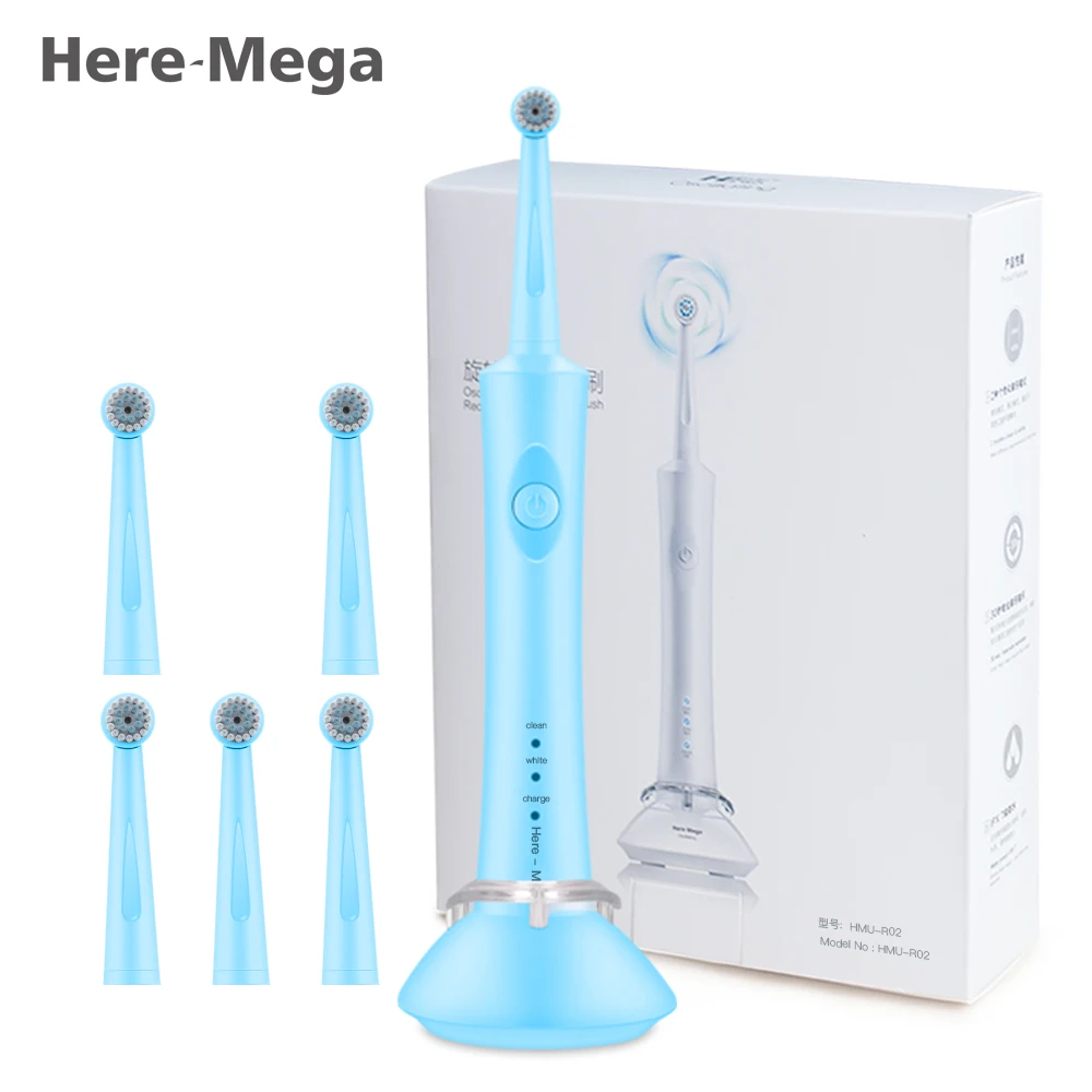 Вращающаяся электрическая зубная щетка Here Mega зарядка от USB головки для взрослых