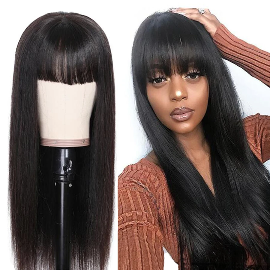 Парик Dorisy из прямых человеческих волос с челкой парик без клея для черных женщин