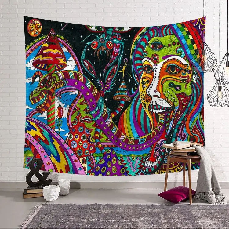 

Colorful oil painting style tapestry ethnic indian indian wall hanging cloth egytian spiritual decoration polyester living room