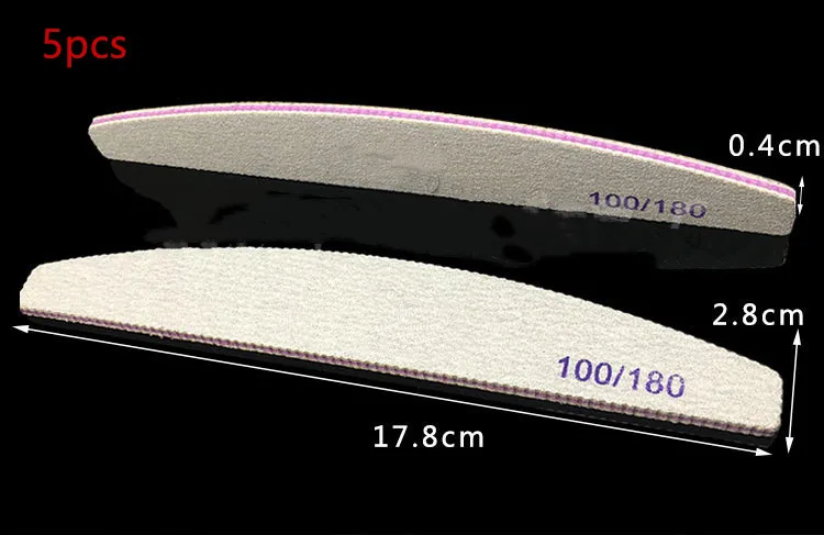 5pc Half Moon 5 шт./лот, Профессиональная пилочка для ногтей 100/180, полулунная наждачная бумага, шлифовальные блоки для ногтей, маникюр с полировкой, инструменты для ухода за ногтями, серый цвет - Цвет: 5pc Half Moon