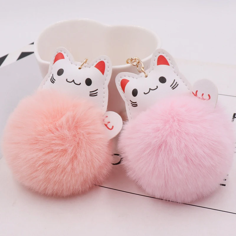 Милый пушистый брелок Lucky Cat помпон из искусственного кроличьего меха Женский