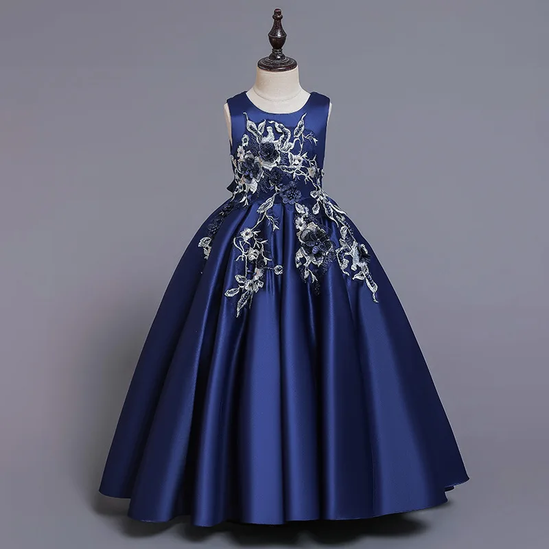 Kids Girl Dress Princess Formal Clothes For Girls First Feast Dress Wedding Party Girl Dress Bridesmaids Gown For Teen Girls - Цвет: Navy