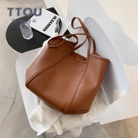 Vintage Solid Color Leather Shoulder Bag for Women 2021 Luxury Design Crossbody Bag Large Capacity Ladies Office Handbag