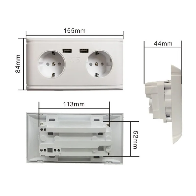 Настенное зарядное устройство с двойным USB портом немецкий/французский адаптер