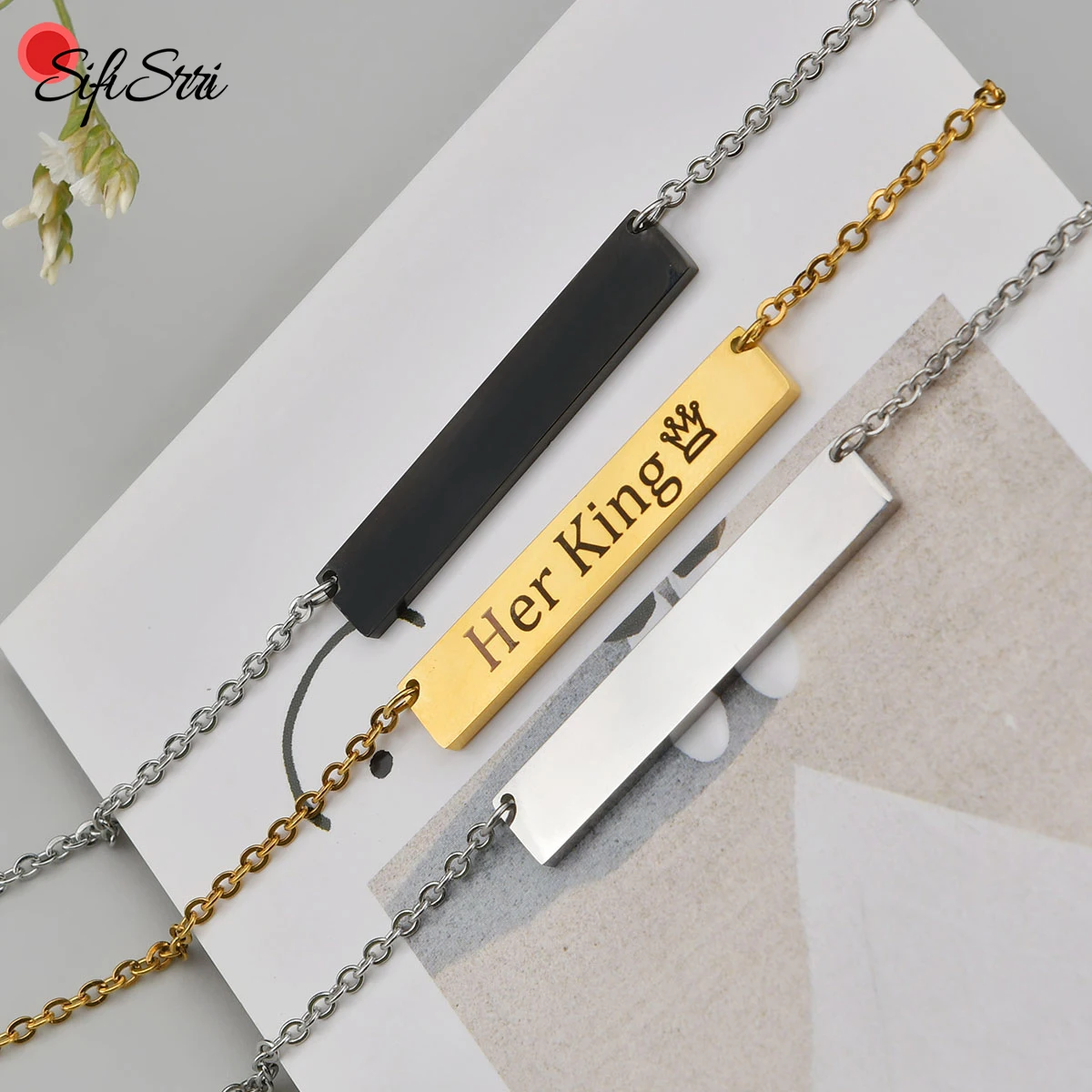 

Sifisrri Custom Stainless Steel Engrave Name ID Date Bar Necklace For Women Elegant Party Jewelry Birthday Gift Accessories