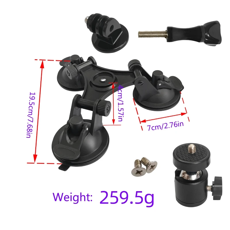 

Car Windshield Triple Vacuum Suction Cup Mount for GoPro Hero 8/7/6/5/4/3/3+/2/1 Xiaoyi SJ4000 SJ5000 SJ7000
