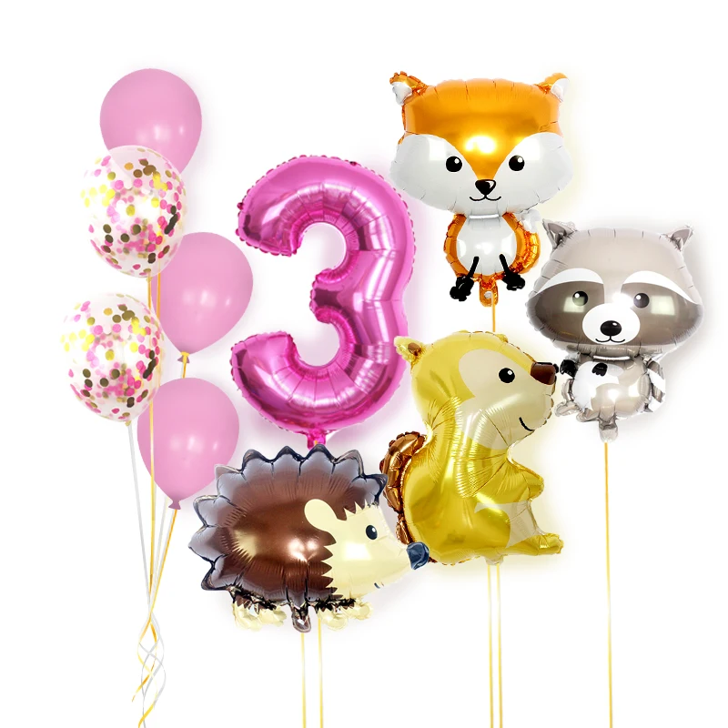 

32inch number boy or girl balloons Happy Birthday boy Jungle Party Decorations Animal Raccoon Fox Helium Baby Shower Toy globos