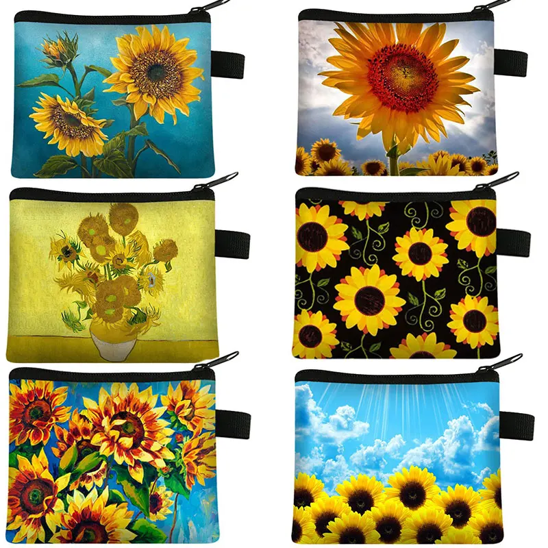 

Кошелек для монет с принтом подсолнуха/маргаритки, Дамский Портативный кошелек для покупок, кошелек для монет с принтом подсолнуха для деву...