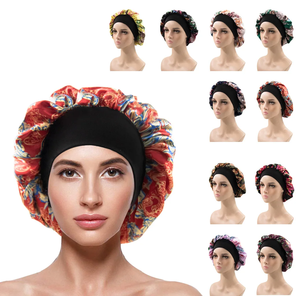 

New Extra Large Satin Lined Bonnet Women Big Size Beauty Print Satin Silk Bonnet Sleep Night Cap Head Cover Bonnet Hat Wholesale