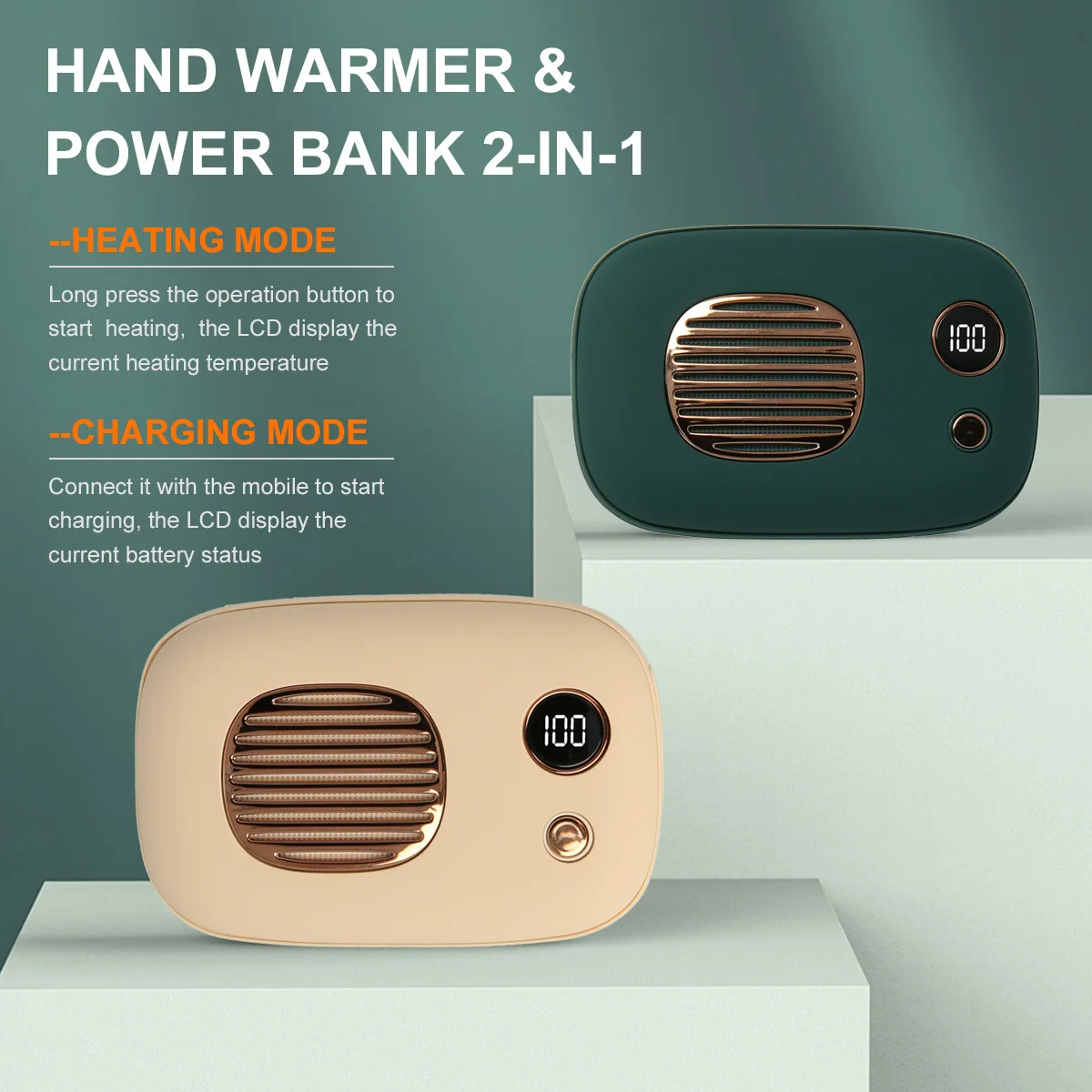 

2-in-1 Hand Warmer & Power Bank Digital Display Portable Hand Warmer 10000mAh Rechargeable Electric Hand Warmer for Cold Weather