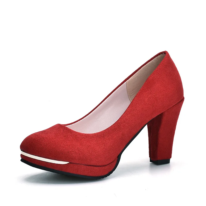 

2021 Shallow Mouth Block Heels For Women Pumps Velvet Shoes Basketball Platform Slip On Round Toe Sweet Sandals Ladies Lace-Up L