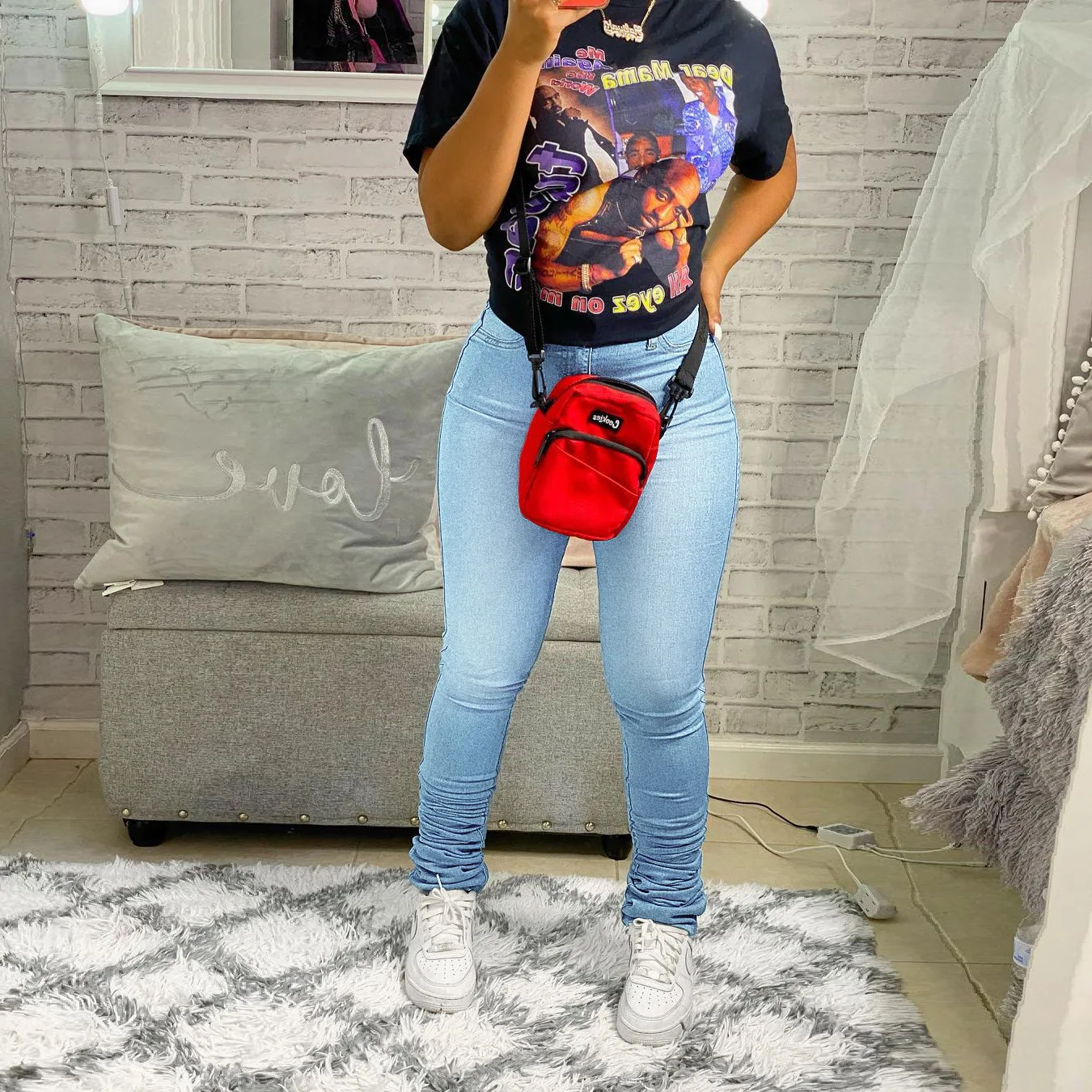 

2020 European and American women's classic solid color slim pile jeans