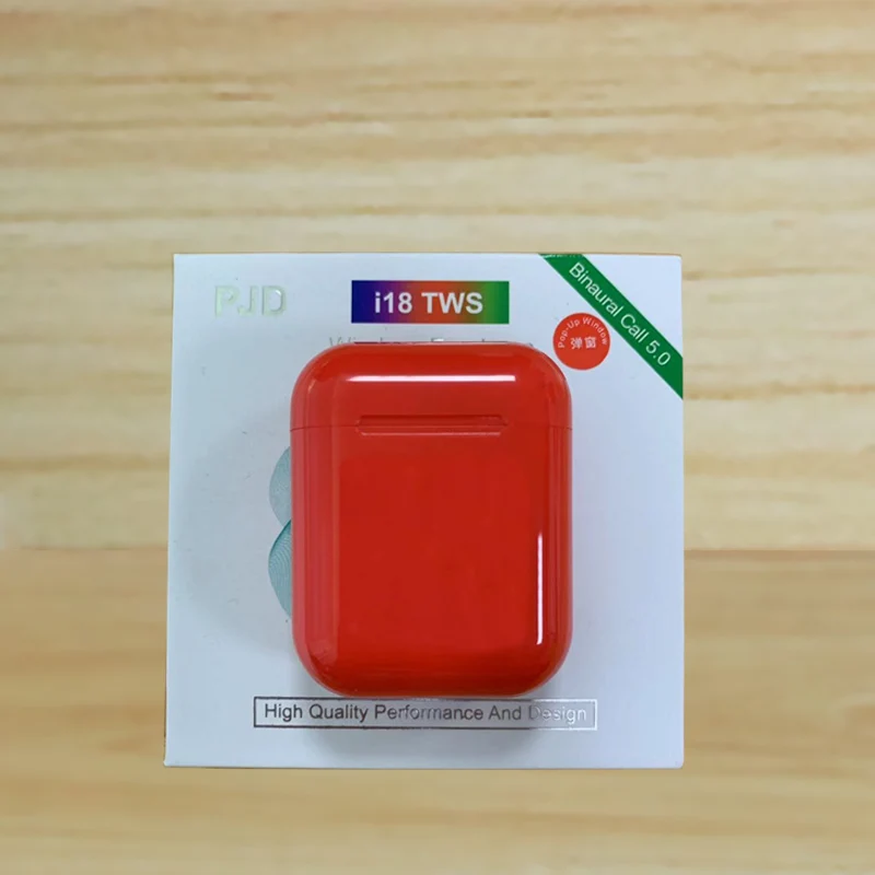 Красный i18 наушники-вкладыши TWS с Беспроводной Bluetooth 5,0 наушники 3D звук гарнитуры сенсорный экран, наушники-вкладыши, наушники Динамик для андроид Iphone Xiaomi huawei - Цвет: Красный