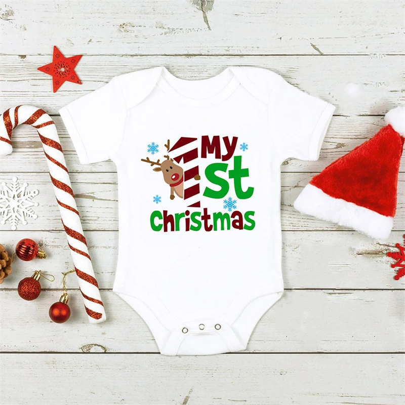

Это моя первая Рождественская одежда с принтом оленей для маленьких мальчиков и девочек, боди для новорожденных, Комбинезоны для младенцев