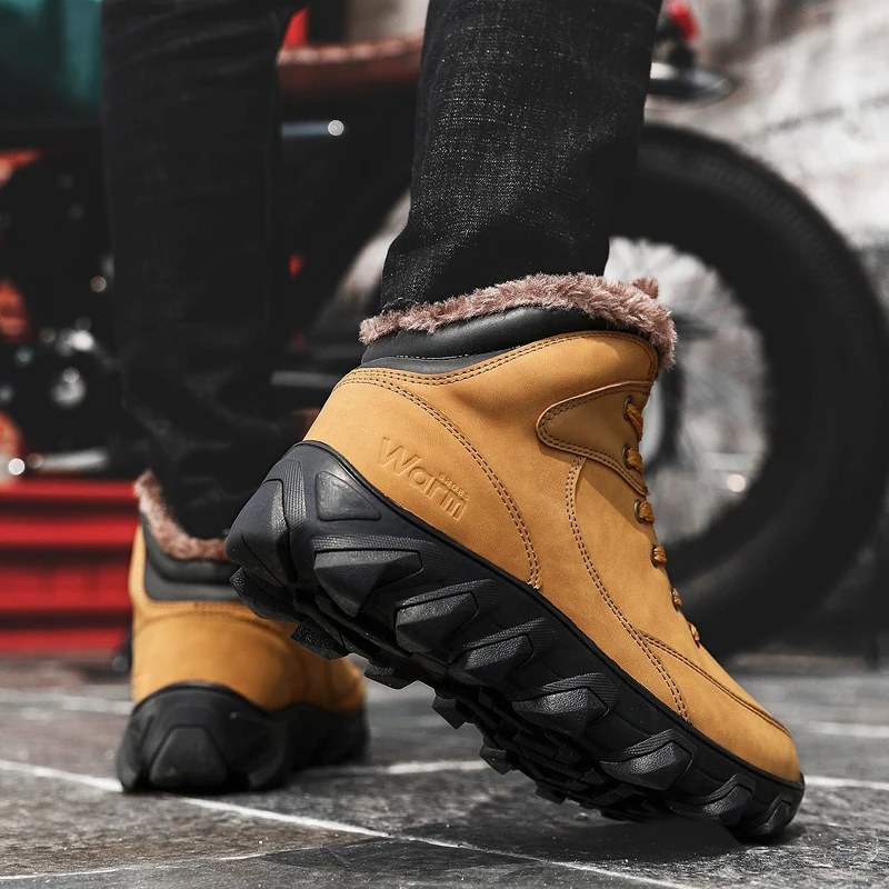 Зимние ботинки для мужчин с меховой подкладкой нескользящая походная обувь