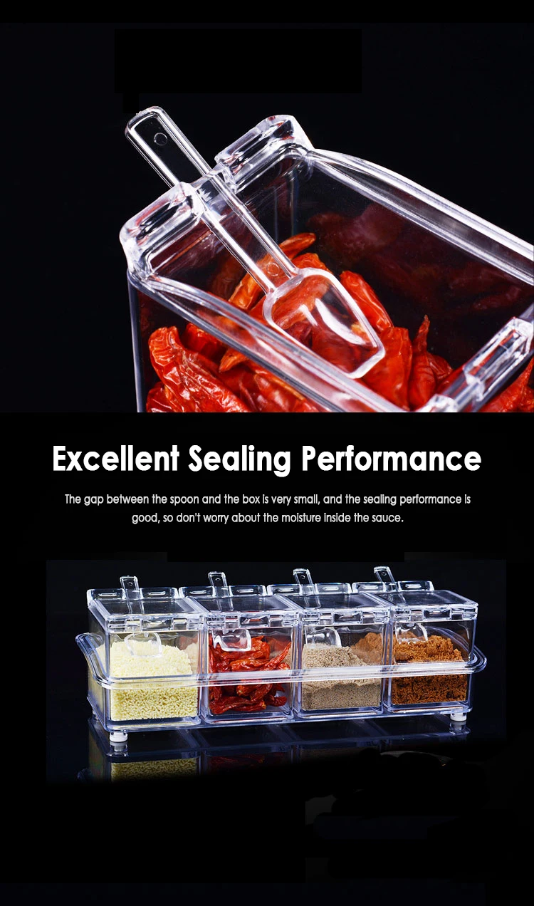 

Four seasoning box Kitchen Supplies Transparent Seasoning Box Four Grid Seasoning Box Four In One With Spoon Seasoning Can Set