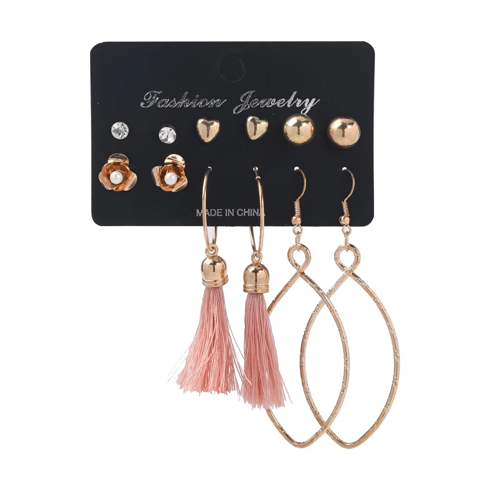 Набор женских серег серьги-гвоздики с жемчугом геометрическими кристаллами