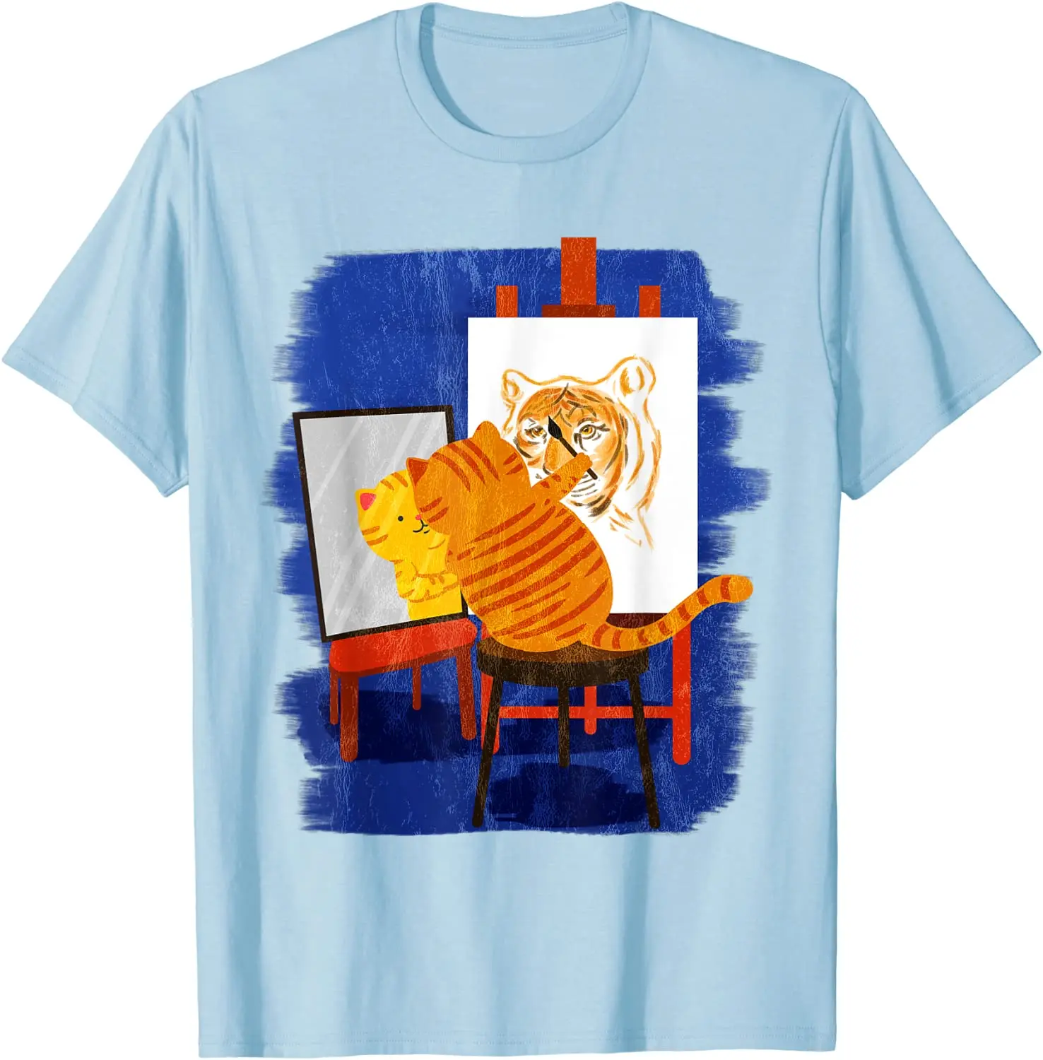 

2021 Summer Male T-shirt Cute Art Cat Painting Tiger Print Casual Simple Wild Cotton High Quality Loose Men's Clothing