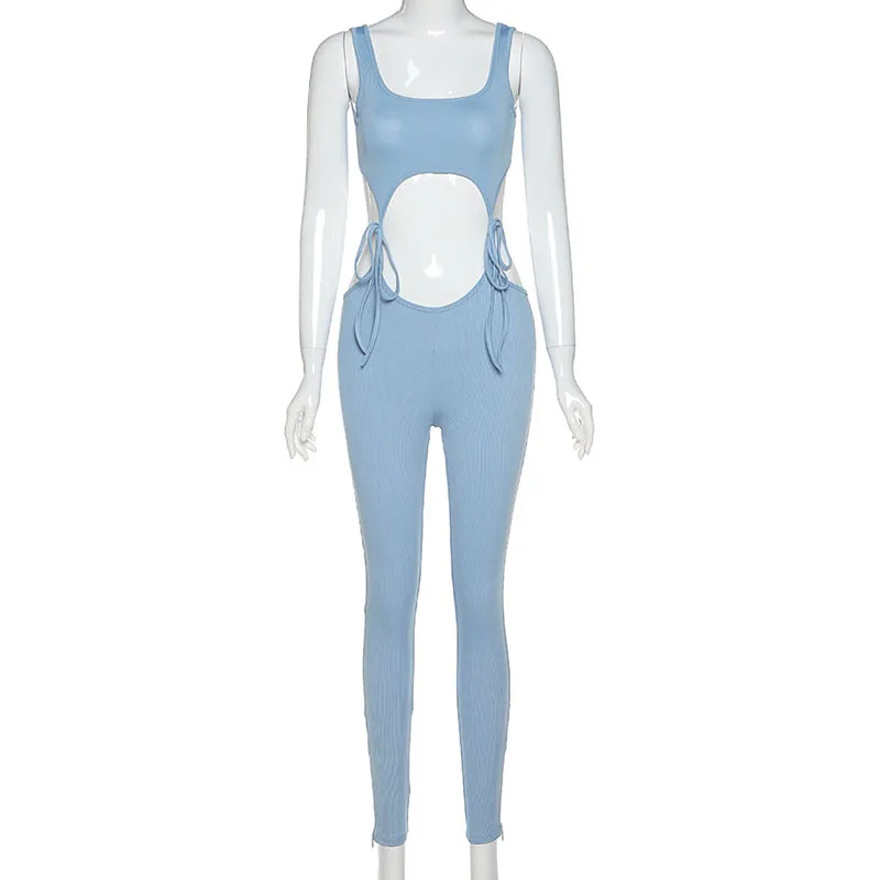 

Sexy Lace-up Hollow Out Sports Suit Knit Tracksuit Women Two Piece Sets Summer Pinke Club Matching Overalls Outfitness Clothing