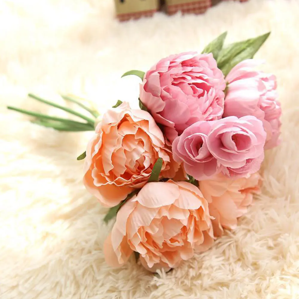 Свадебный Ресторан гостиная Искусственный Пион Букеты поддельные цветы цветок 5