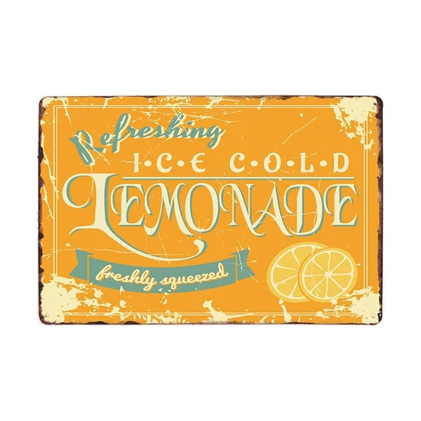 

Vintage Refreshing Ice Cold Lemonade Metal Tin Sign 8x12 Inch Home Kitchen Bar Restaurant Bar Poster Wall Decor