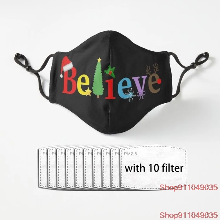 

Christmas I believe 2 Anti Dust Half Face Mouth Mask with PM2.5 Filters 5 Layers of Protection for Men Women Black
