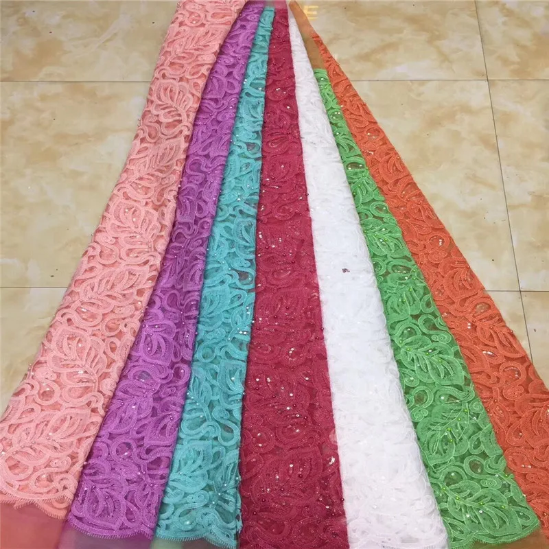 Зеленая Высококачественная французская нигерийская кружевная ткань с бисером