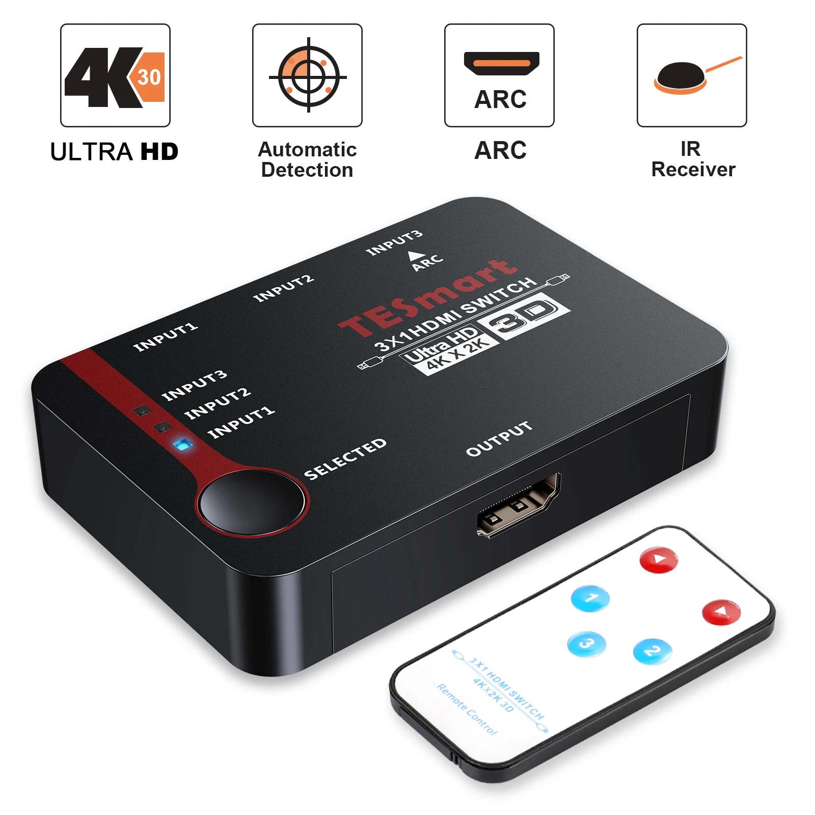 Автоматический переключатель 3 порта Ultra HD 4K видео HDMI в 1 ИК пульт дистанционного