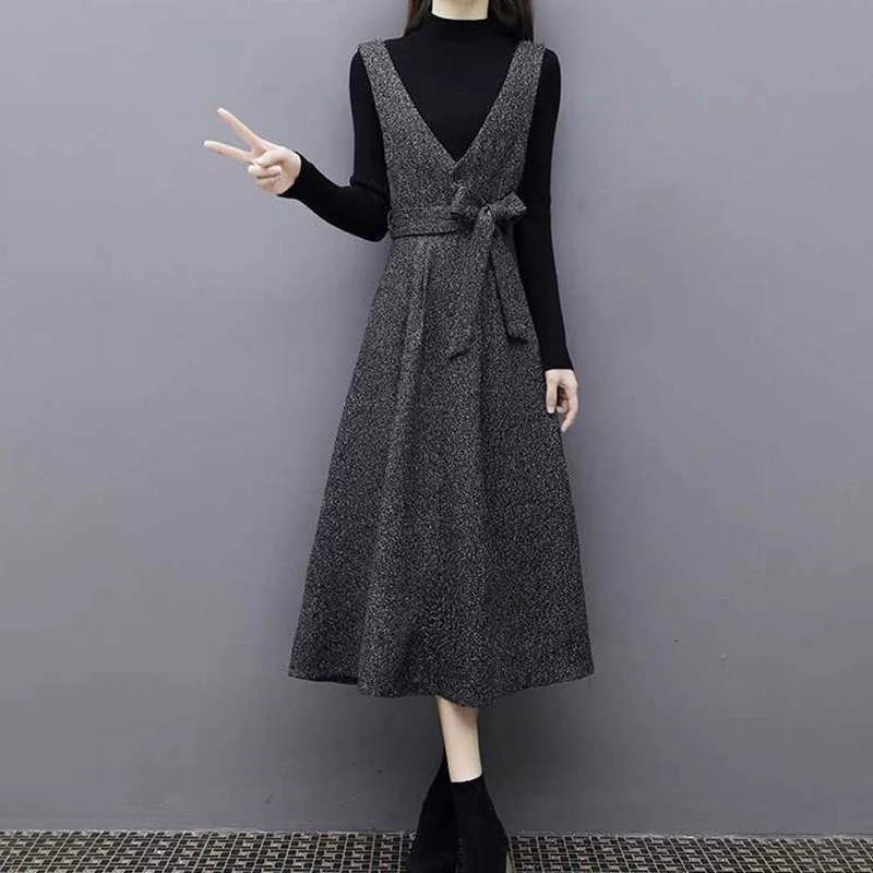 Винтажные женские платья из 2 предметов облегающие Теплые Топы с длинным рукавом