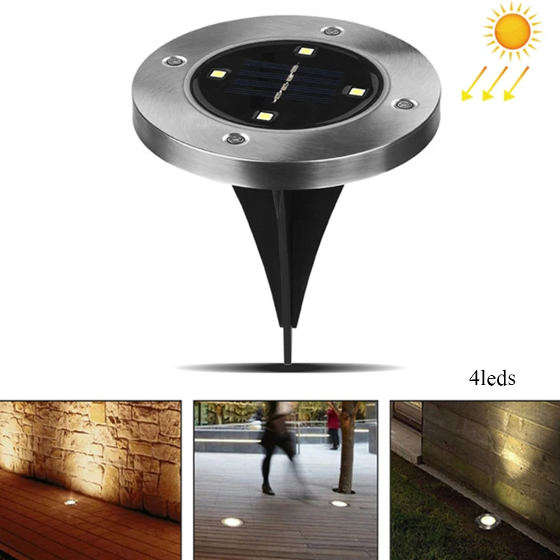 구매 4-8pcs 태양 강화한 지상 빛 방수 정원 통로 갑판은 가정 야드 차도 잔디 크리스마스 장식을위한 4 개의 LED 램프를 점화한다