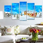 HD печатная Современная Картина на холсте для гостиной, 5 панелей, Рождественский пейзаж, Модульная картина, настенное искусство, домашний декор, плакаты, рамка