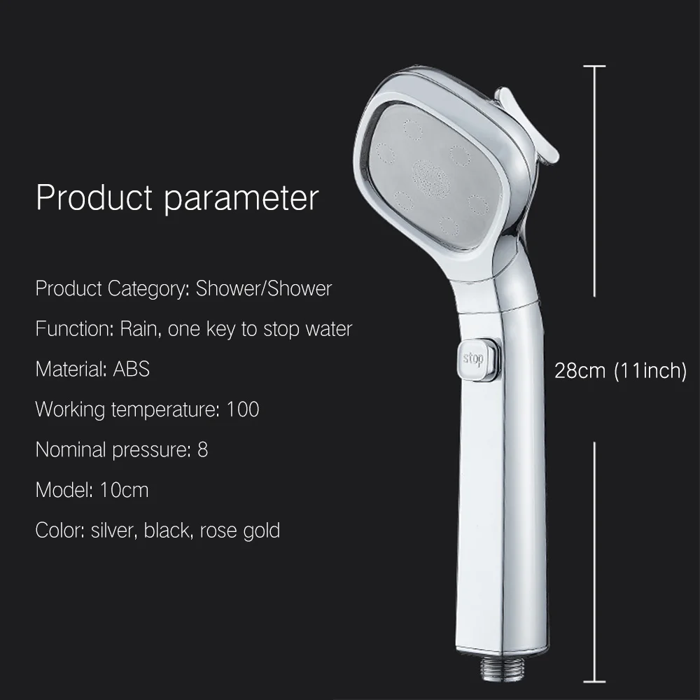 

Pressurized Nozzle Shower Head ABS Bathroom Accessories High Pressure Water Saving Rainfall Handheld Rain Shower Head