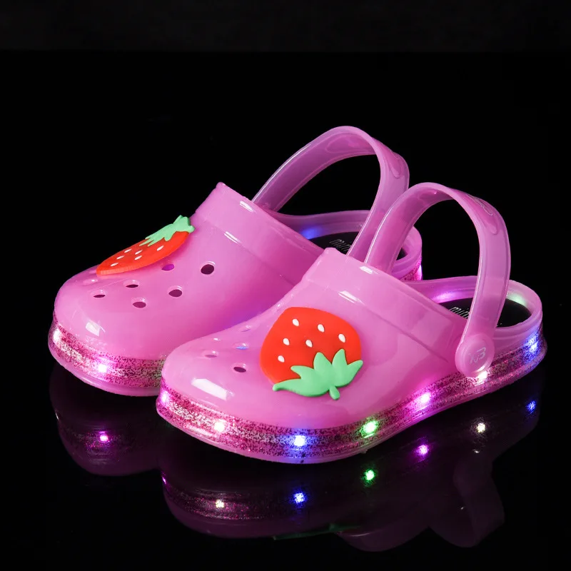 

Twinkle Light Chidren's Clogs Transprant Jelly Light Outdoor Hole Kids Mules Fruits Pin Boy Girls Jelly Shoes