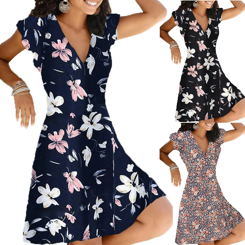 

VICABO Summer Fahsion V-Neck Sleeveless Dress Casual Floral Elegant Ladies Plus Size Mini Dresses Women Vintage Vestidos
