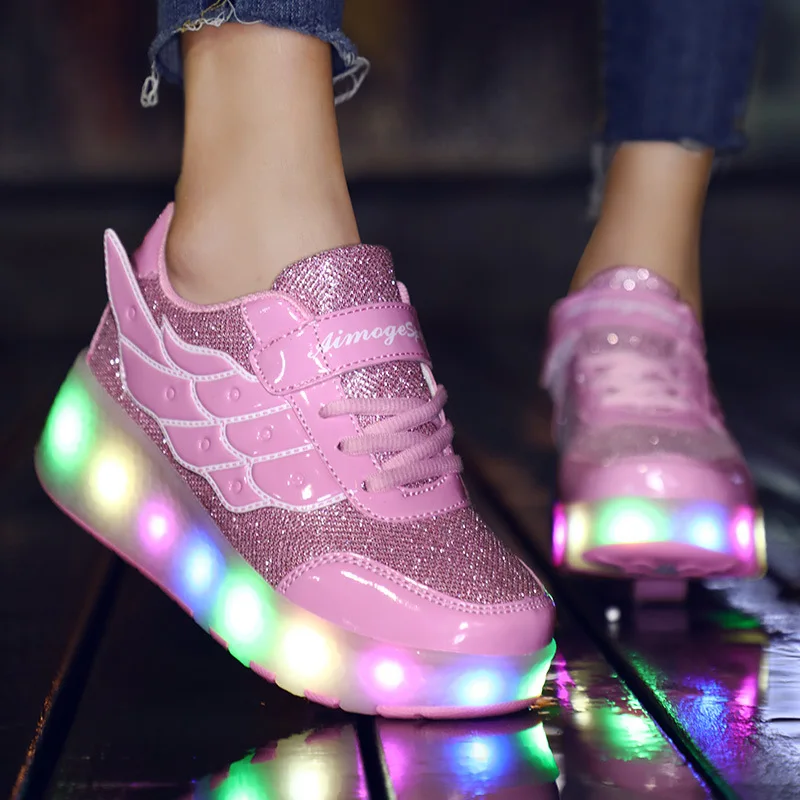 

Светящиеся Роликовые кроссовки Heelys, Уличная обувь для катания на коньках с двойными колесами для мальчиков и девочек, обувь для прогулок