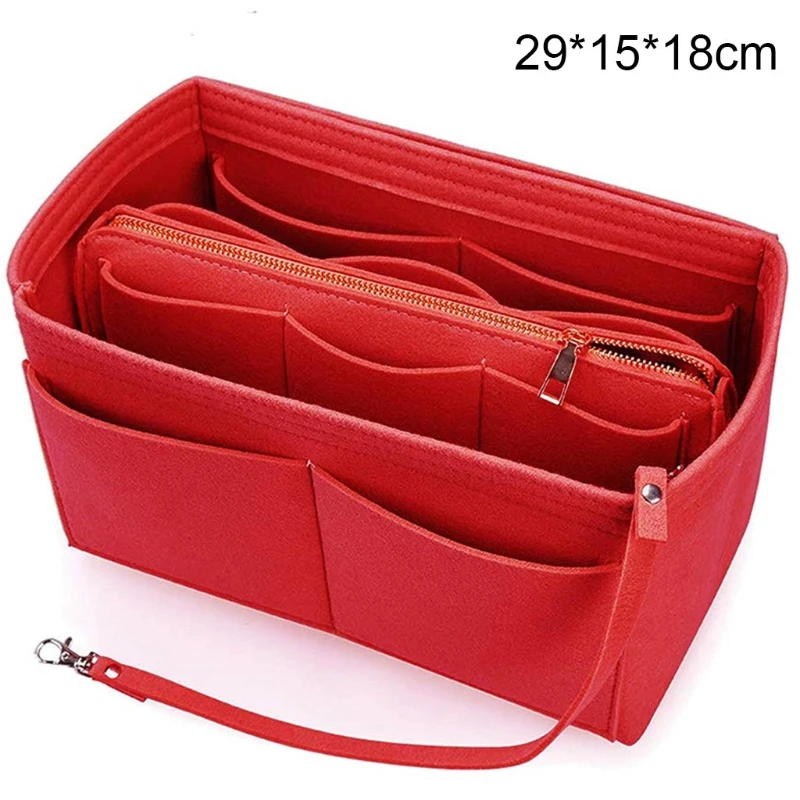 

Purse Organizer Insert Felt Bag with Zipper Handbag Tote Shaper Multi Pockets Large Storage Bags