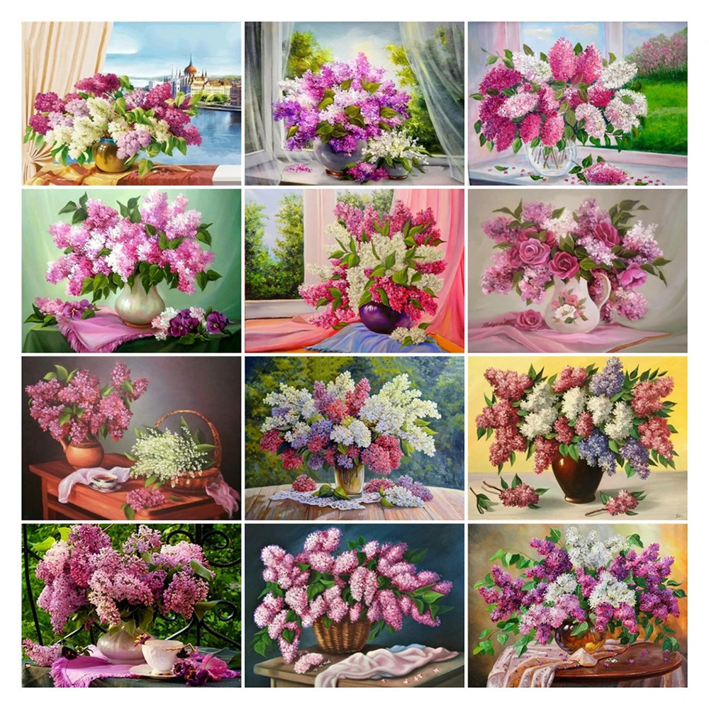 

Canvas Size 5D Diy Diamond Painting Purple Lilac Cross Stitch Diamond Mosaic Flowers Rhinestone Picture Home Decoration