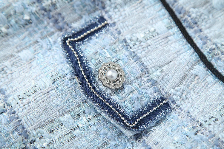 

European and American women's wear 2020 winter new style Long-sleeved double-breasted jacket skirts Fashionable tweed blue suit