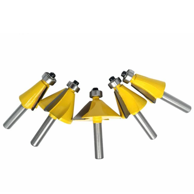 

ABSF 5Pcs/Set 8Mm Shank Chamfer Router Bit 11.25 15 22.5 30 45 Degree Milling Cutter for Wood Woodworking Machine Tools