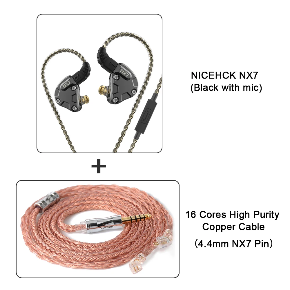 Black Mic 4.4 Cable NICEHCK NX7 наушники в ухо 4BA+ двойной карбоновый нанотрубка динамический+ пьезоэлектрическая керамика Гибридный 7 Драйвер единиц HIFI IEM металлическая гарнитура - Цвет: Black Mic 4.4 Cable