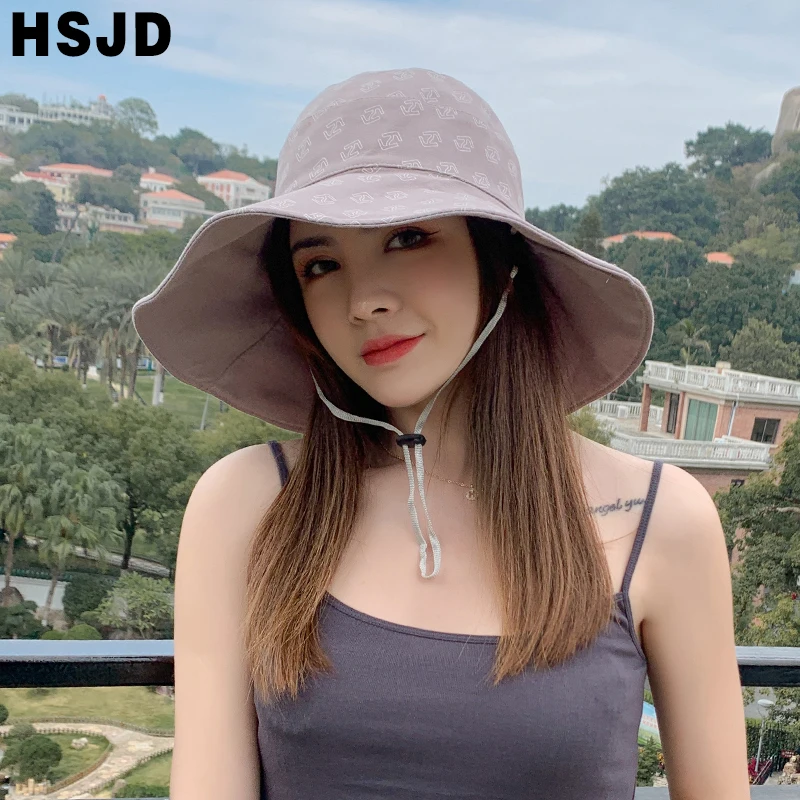Double Sided Foldable Bucket Hat Summer Women Cotton Sun Hats Large Brim Anti-UV Beach Cap Female Holiday Floppy Caps Bonnet
