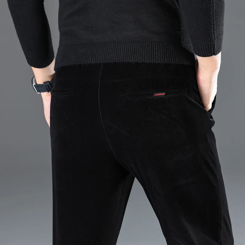 

NIGRITY winter thick men pants mid waist loose trousers elastic corduroy pants long straight business casual pants 6 colors