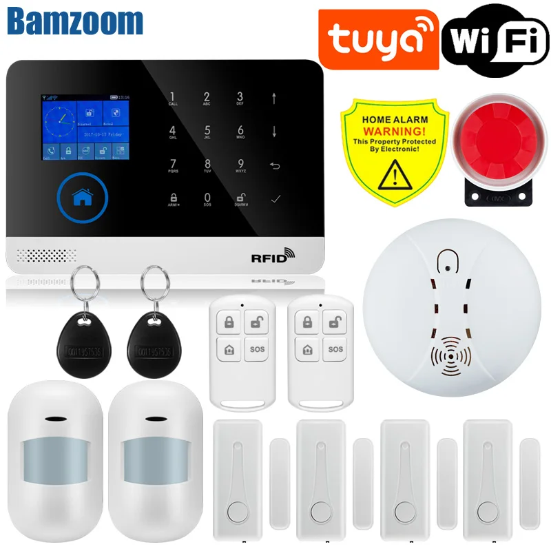 

EN RU ES PL DE переключаемая беспроводная домашняя безопасность Wi-Fi GSM GPRS Сигнализация приложение пульт дистанционного управления RFID карта снятие с охраны