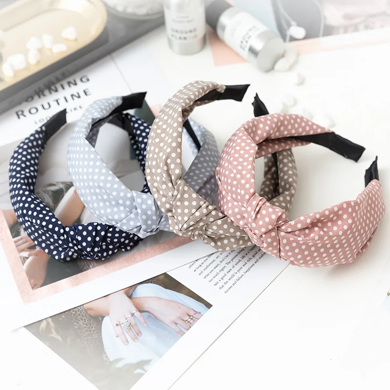 

Women Solid Color Dot Hairband Knot Elastic Simple Wild Bow Headband Girls Fashion Headwear High Quality Hairbands New Arrival