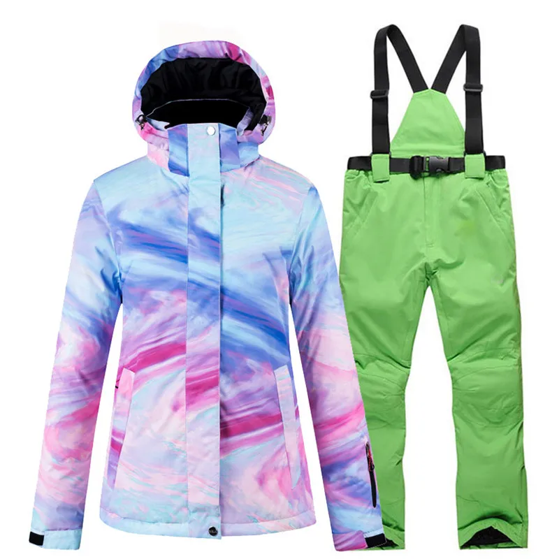 picture jacket pant Красочный Зимний костюм, женская одежда для сноуборда, зимние водонепроницаемые утепленные костюмы, уличная лыжная куртка+ зимние комбинезоны, штаны - Цвет: picture jacket pant