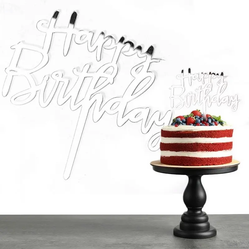 

Gold Silver Happy Birthday Cake Toppers Acrylic Classic Birthday Cupcake Topper Dessert Decoration For Baby Shower Cake Supplies