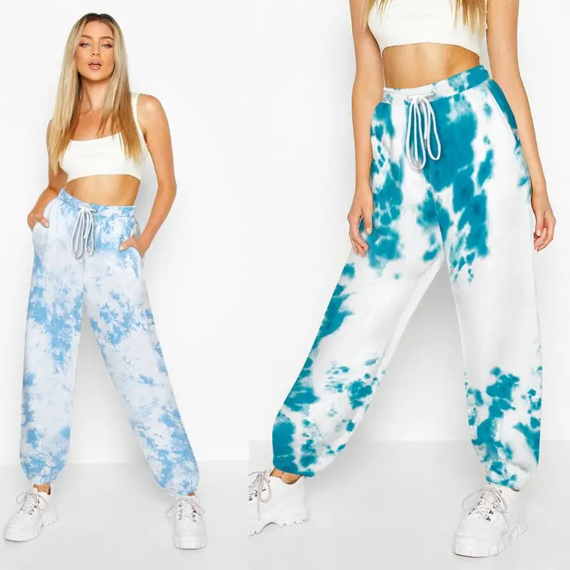 

Women Tie-Dye Printed Workout Harem Pants Drawstring High Waist Joggers Lounge Loose Activewear Sweatpants Streetwear with Pock